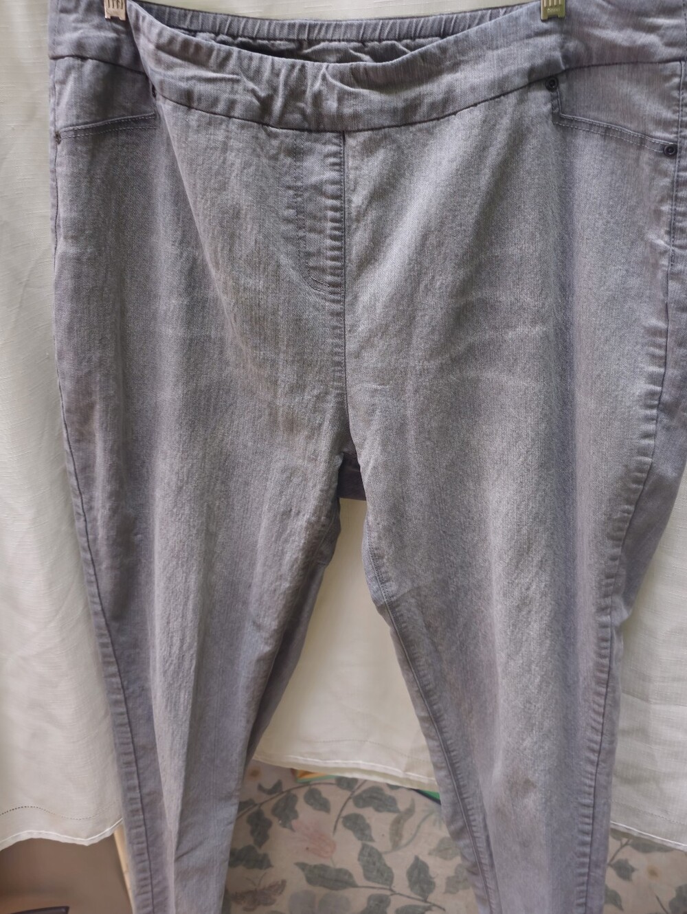 Women's Size 1X Soft Surroundings Grey Tummy Slimming Pull On Faux Pocket Pants